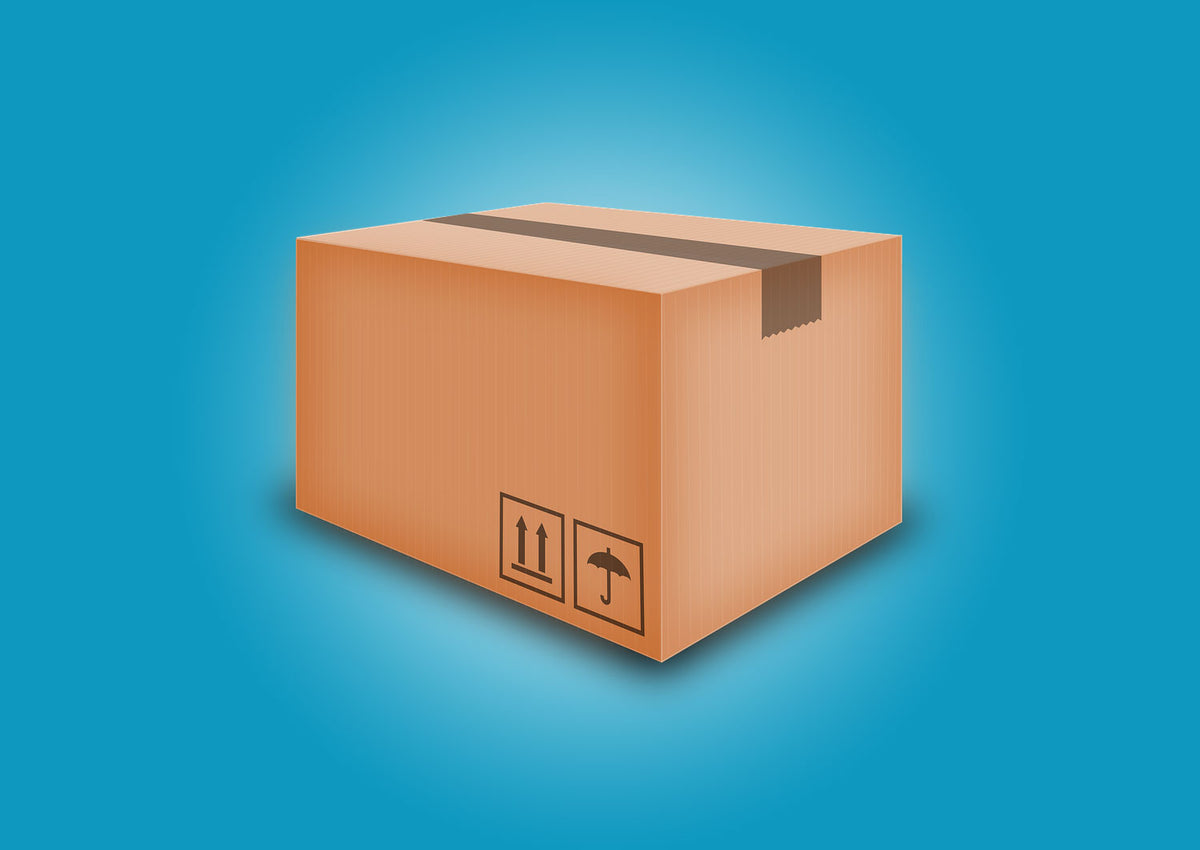brown box with blue background